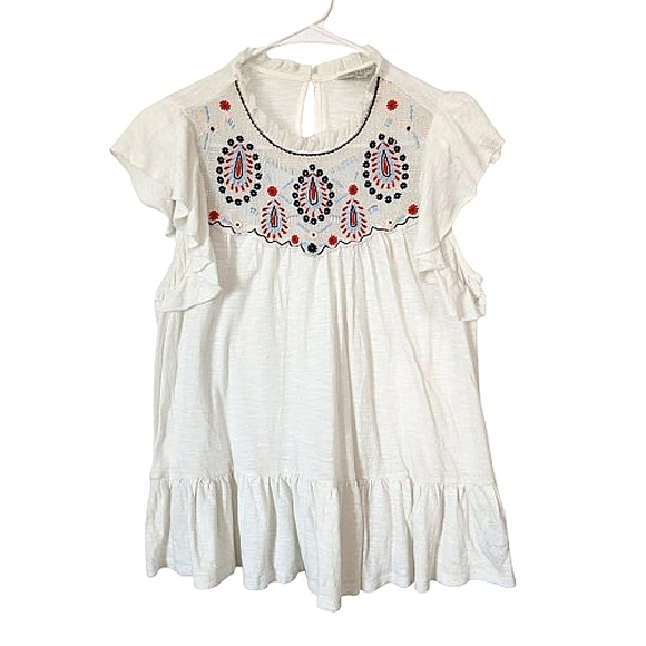 Lucky Brand Tops - Lucky Brand Cream Embroidered Cap Sleeve Blouse Medium